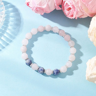 Frosted Natural Mixed Gemstone Round Beaded Stretch Bracelets for Women Men BJEW-JB12471-01-1