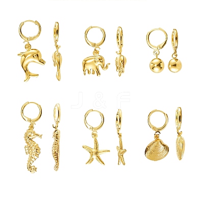 Ocean Theme Brass Huggie Hoop Earring EJEW-SZ0001-21G-1