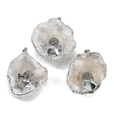 Natural Pyrite & Druzy Agate Geode Pendants G-G162-02P-03-1