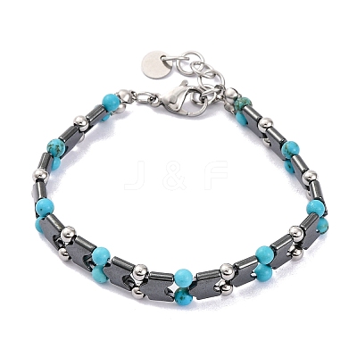 Synthetic Turquoise Beaded Bracelets BJEW-P339-03P-03-1