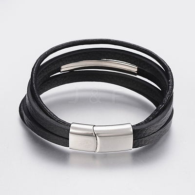 Men's Braided Leather Cord Multi-strand Bracelets BJEW-P198-06-1