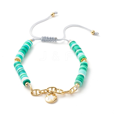 Handmade Disc Polymer Clay Braided Bead Bracelet BJEW-JB07407-02-1