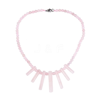 Natural Rose Quartz Round Beaded Fan Bib Necklaces NJEW-N064-04I-1
