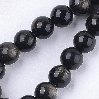 Natural Golden Sheen Obsidian Beads Strands G-S333-12mm-025-1