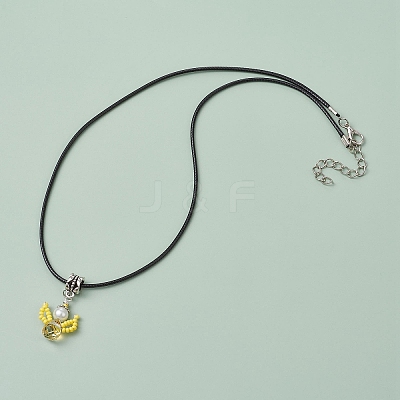 Glass Seed Beads & Glass Pearl Angel Pendant Necklaces NJEW-MZ00056-02-1