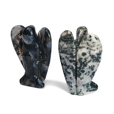 Natural Moss Agate Carved Angel Figurines G-O200-03J-01-1