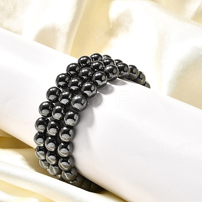 Synthetic Hematite Round Beaded Stretch Bracelet BJEW-F203-10-1