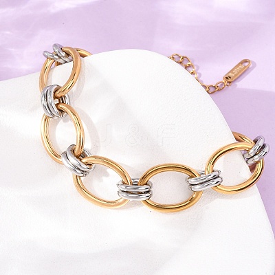 Two Tone 304 Stainless Steel Link Chain Bracelets for Women SA-CBA7B26-05GP-01-1
