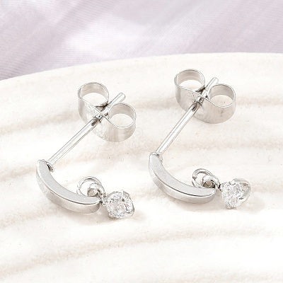 304 Stainless Steel Pave Single Cubic Zirconia Stud Earrings for Women SA-CBAB549-05P-1