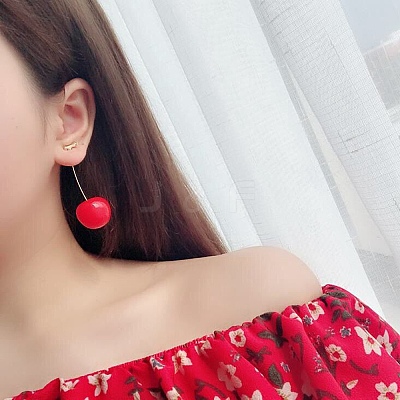 Lifelike Cherry Dangle Stud Earrings X-EJEW-F274-01D-1