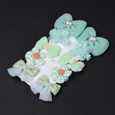 5 Pair 5 Style Bowknot & Flower Polyester Alligator Hair Clips PHAR-C012-01B-1