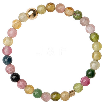 Natural Rainbow Tourmaline Round Beaded Finger Rings WGDC3AE-03-1