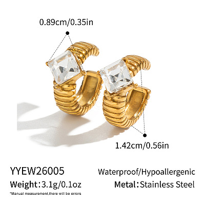 304 Stainless Steel Pave Cubic Zirconia Cuff Earrings for Women QV5196-3-1