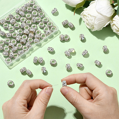 80Pcs Polymer Clay Rhinestone European Large Hole Beads with Silver Color Plated Brass Cores FPDL-LT0001-02E-1