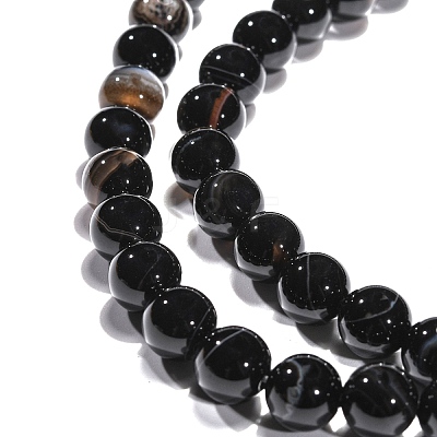 Round Dyed & Heated Natural Black Agate Beads Strands G-G582-8mm-07-1