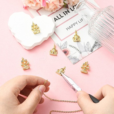 6Pcs 2 Styles Ferris Wheel & Castle Brass Micro Pave Cubic Zirconia Pendants KK-CJ0005-74-1