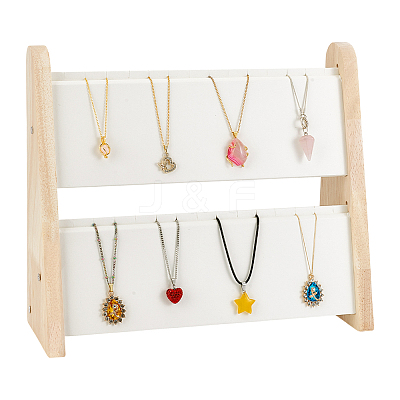2-Layer Bamboo Slant Back Necklace Organizer Display Stands NDIS-WH0010-31-1