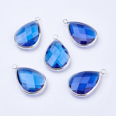 Silver Color Plated Brass Glass Teardrop Pendants GLAA-M006-A-21S-1