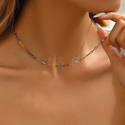 Simple Brass Paperclip Chain Lock Collarbone Necklaces for Women Daily Wear SX2190-4-1
