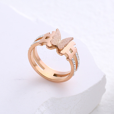 Butterfly Frosted 304 Stainless Steel Finger Rings for Women LR7265-11-1