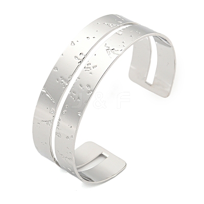 304 Stainless Steel Textured Hollow Open Cuff Bangles BJEW-S151-01P-05-1