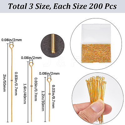 600Pcs 3 Styles Brass Eye Pin KK-SP0001-75G-1