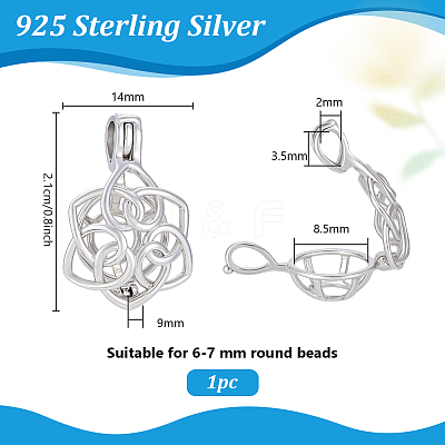 1Pc 925 Sterling Silver Bead Cage Pendants STER-PH0004-84-1
