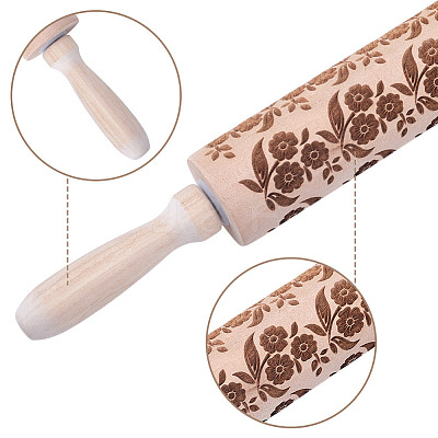 Flower Print Wood Rolling Pin AJEW-WH0314-689B-1