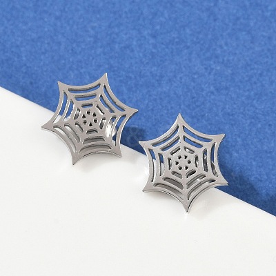 Non-Tarnish 304 Stainless Steel Spider Web Stud Earrings X-EJEW-G294-01P-1