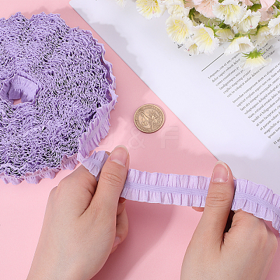 20 Yards Ruffled Polyester Elastic Lace Trim EW-WH0018-01B-1