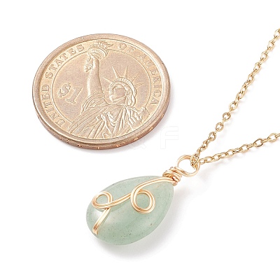 Natural Green Aventurine Teardrop Pendant Necklace NJEW-JN03900-02-1