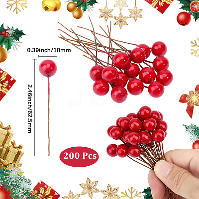 200Pcs Foam Artificial Red Holly Berries Model AJEW-GF0012-34-1