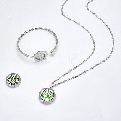1Pc Stainless Steel Open Cuff Bangles & 1Pc Stainless Steel Pendant Neclace AJEW-SC0004-06E-1