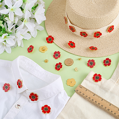 20Pcs Poppy Alloy Enamel Brooch JEWB-FG0001-67-1