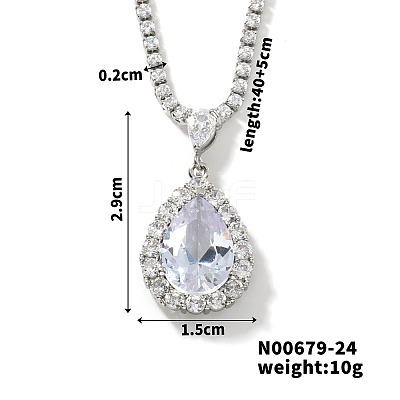 Brass Rhinestone Teardrop Pendant Necklaces for Women AT5117-2-1