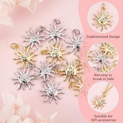 12Pcs 2 Colors Rack Plating Brass Micro Pave Clear Cubic Zirconia Pendants KK-FH0003-95-1