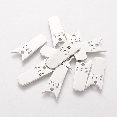 Non-Tarnish 201 Stainless Steel Kitten Pendants STAS-Q201-T412-1