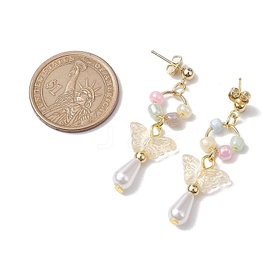 ABS Plastic Imitation Pearl & Glass Seed Earrings EJEW-JE05799-1