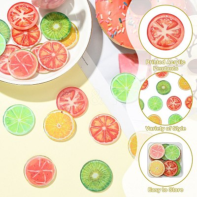 18Pcs 6 Colors Printed Acrylic Pendants MACR-CJ0002-40-1