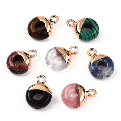 Natural & Synthetic Mixed Gemstones Flat Round/Donut Charms G-I347-M-1