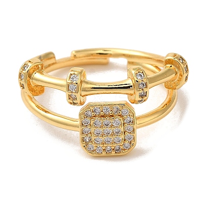 Adjustable Brass Micro Pave Cubic Zirconia Rings for Women RJEW-G325-03G-B-1