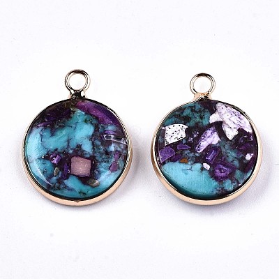Flat Round Assembled Synthetic Turquoise and Natural Regalite/Imperial Jasper Pendants G-N330-21B-01-1