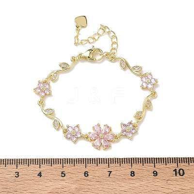 Brass Micro Pave Cubic Zirconia Link Chain Bracelets for Women BJEW-C156-04D-03G-1