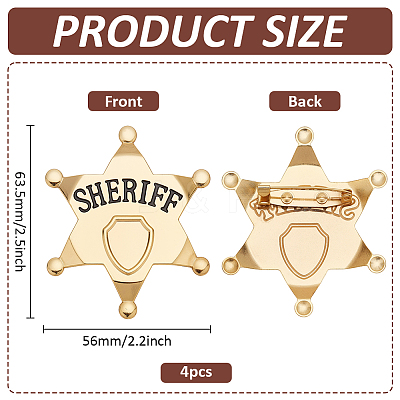 4Pcs Alloy Star with Word Sheriff Brooch Pin for Costume Accessories JEWB-FG0001-52B-1