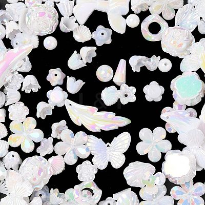Rainbow Iridescent Plating Acrylic Beads OACR-U006-01C-1