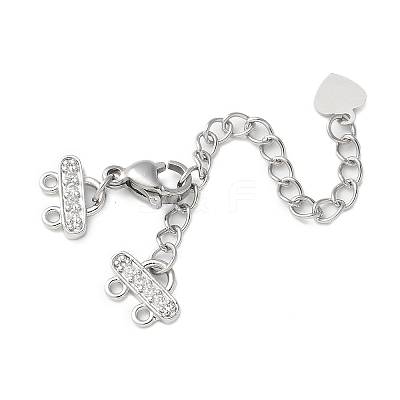 Brass Micro Pave Clear Cubic Zirconia End with Chains KK-P290-24P-1