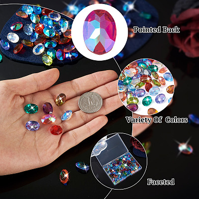 120Pcs 12 Colors Transparent Pointed Back Resin Rhinestone Cabochons KY-CW0001-01-1
