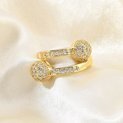 Brass Micro Pave Cubic Zirconia Open Cuff Rings for Women LS-RJEW-F171-02G-1