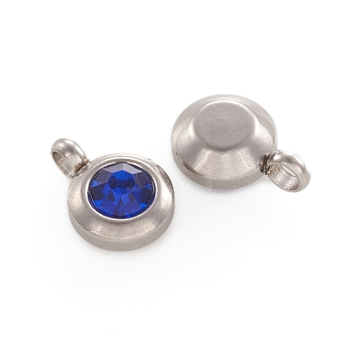 Trendy Original Color 304 Stainless Steel Grade A Rhinestone Flat Round Charm Pendants RB-M030-06O-1