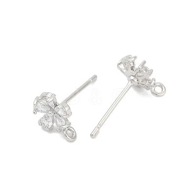 Brass Micro Pave Clear Cubic Zirconia Stud Earring Findings KK-Z099-02P-01-1